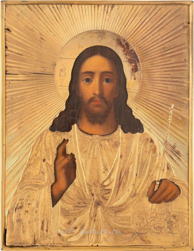 俄罗斯银 , 两个描绘有银饰边的基督全能者和圣母的图标。