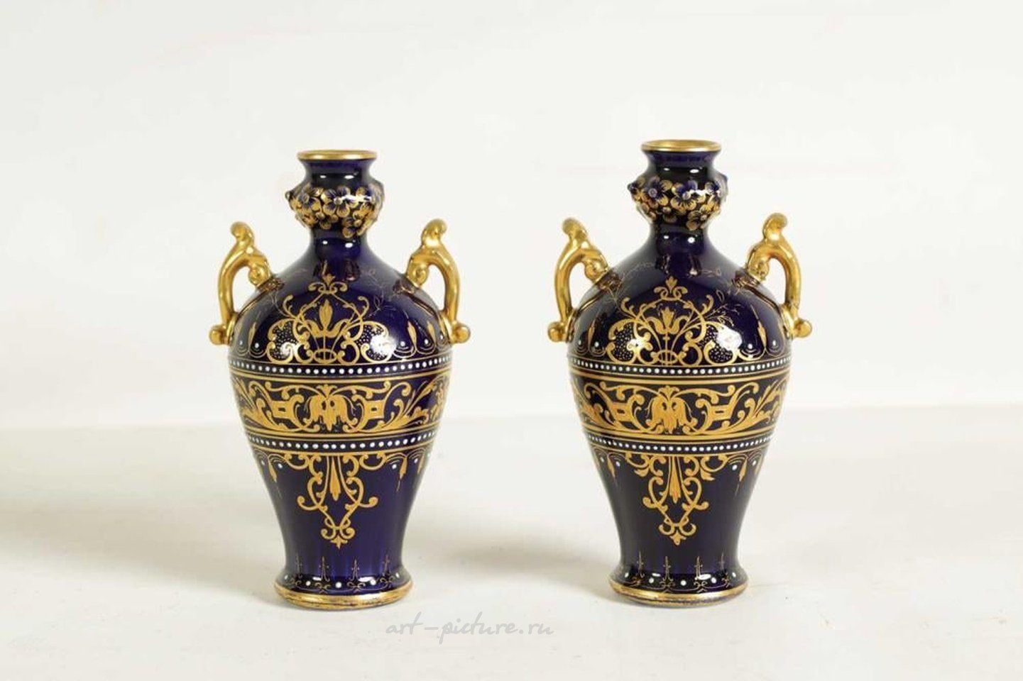 Royal Vienna Porcelain , A PAIR OF LATE 19TH CENTURY VIENNA STYLE GILT AND ROYAL BLUE...