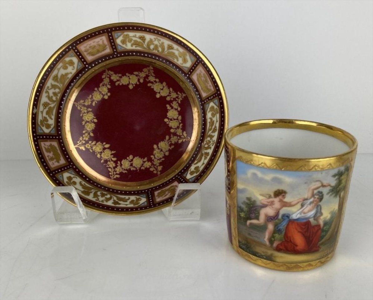 Royal Vienna Porcelain , 19TH C. ROYAL VIENNA CUP AND SAUCER