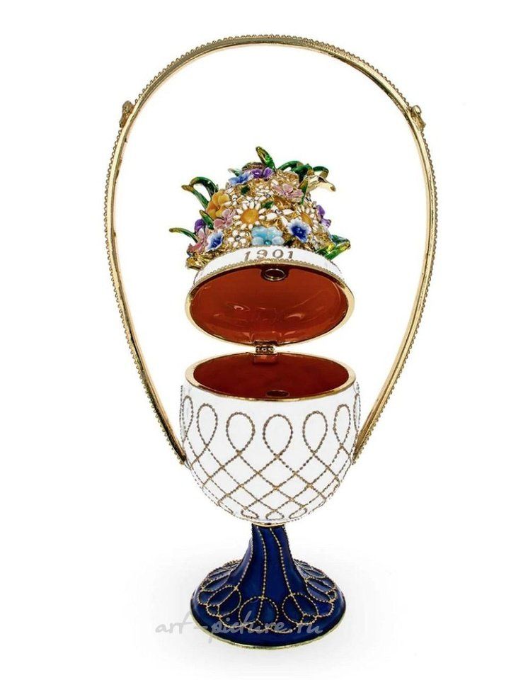 Russian silver , 1901 BASKET OF FLOWERS ROYAL IMPERIAL INSPIRED EGG