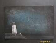 Night lighthouse dry pastel, paper