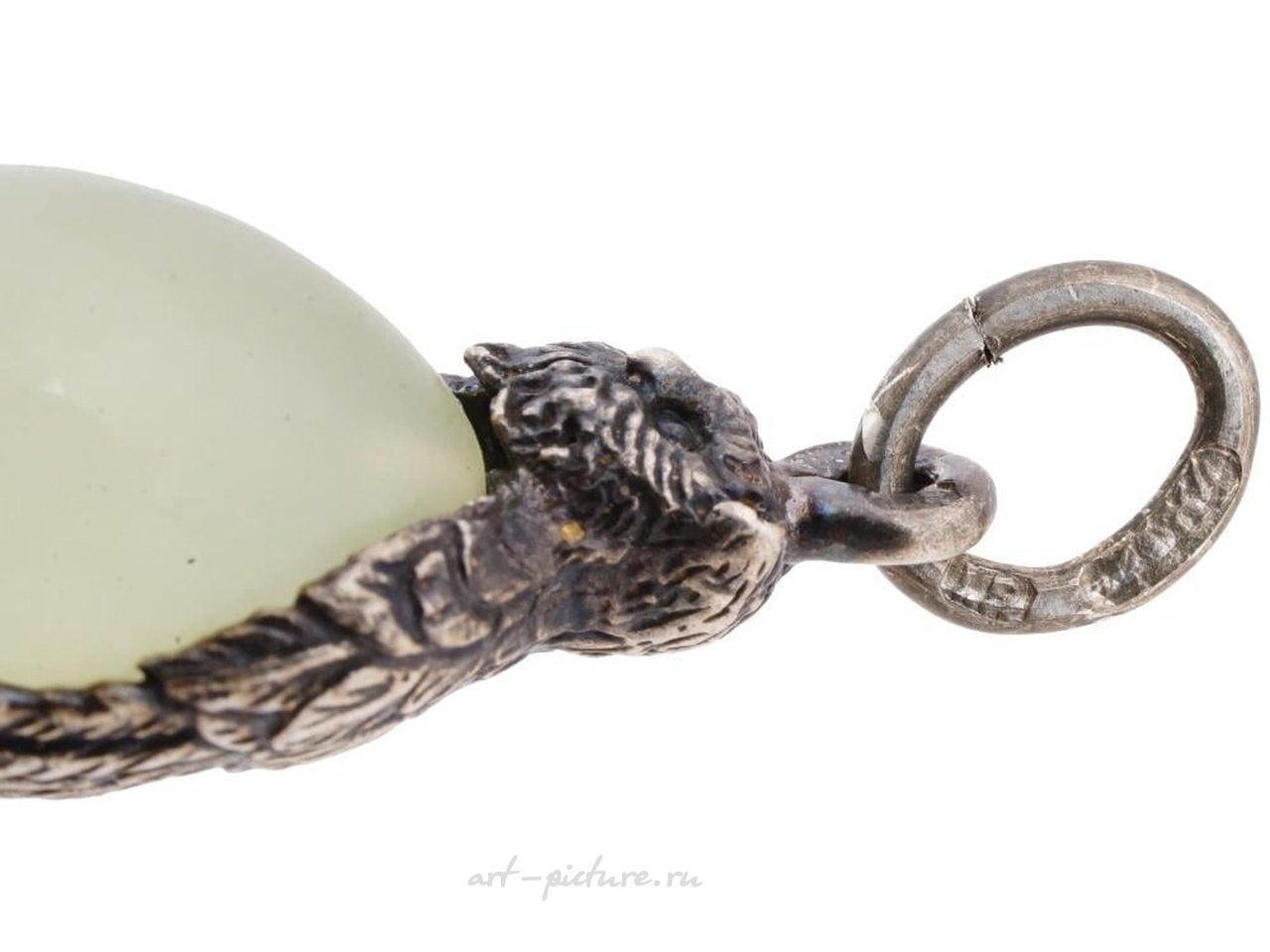 Русское серебро , Серебряная подвеска с яйцом из натурального нефрита в стиле русского серебра 88