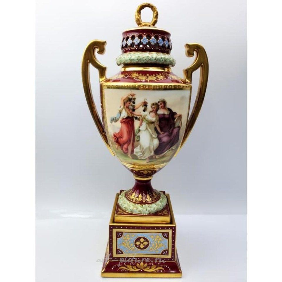 Royal Vienna Porcelain , Antique Large French Porcelain Covered Urn