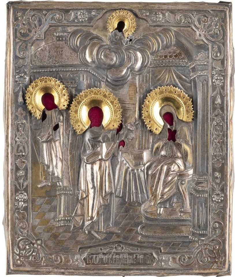 Русское серебро , Икона "Благовещение" с окладом, Россия, середина 19 века