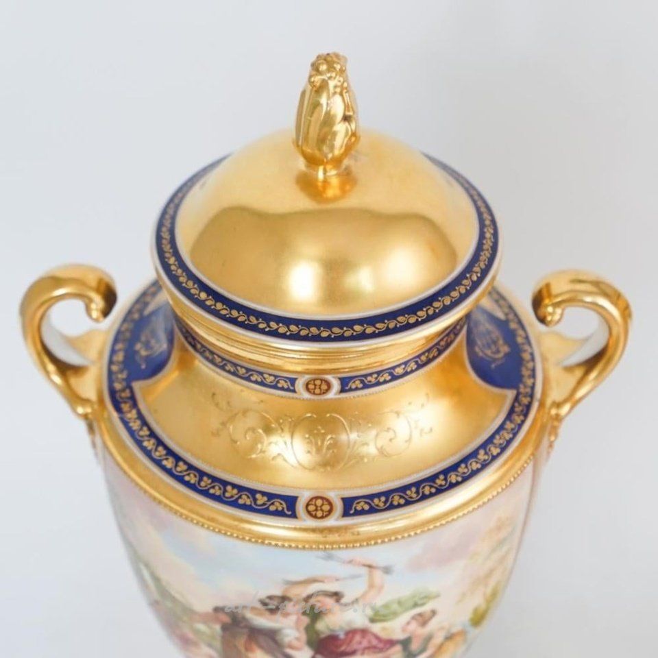 Royal Vienna Porcelain , Pair of Large 19th C. Royal Vienna Porcelain Urns