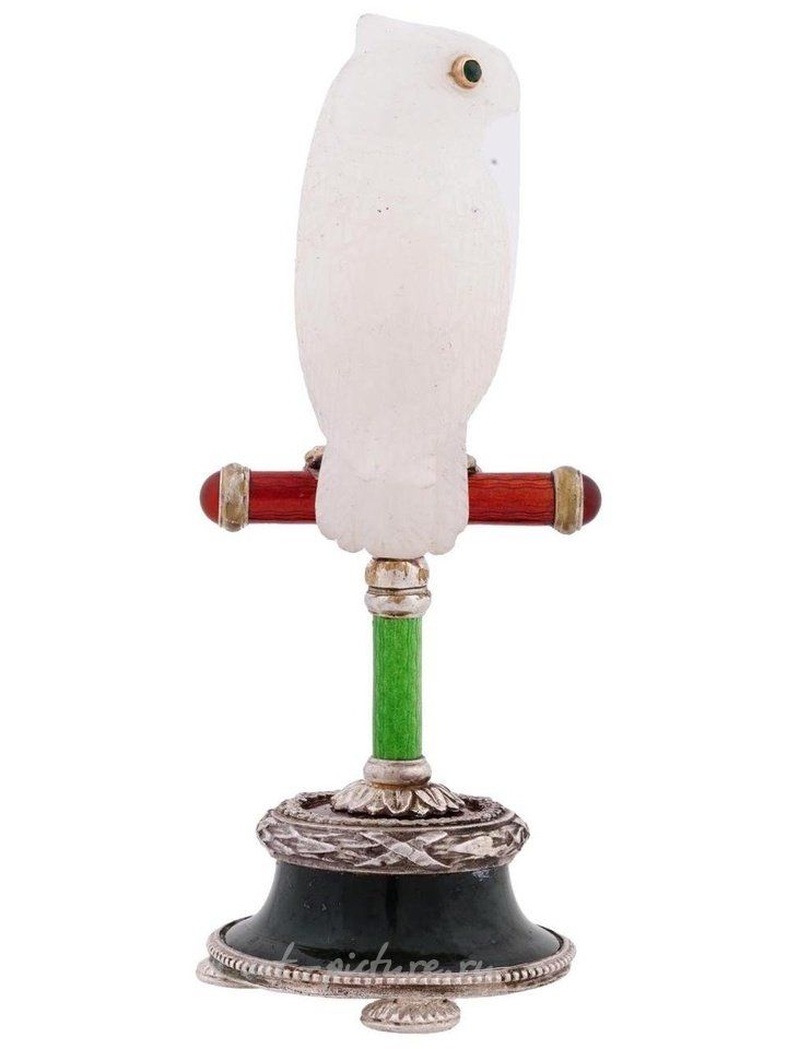 Russian silver , RUSSIAN SILVER JADE ENAMEL CRYSTAL OWL FIGURINE