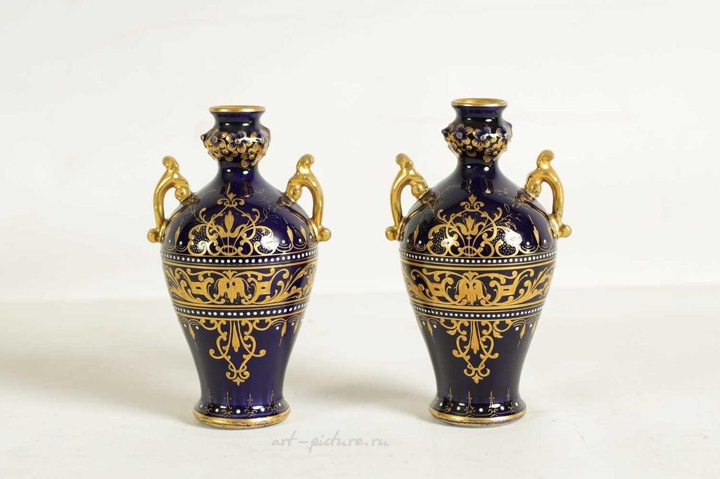 Royal Vienna Porcelain , A PAIR OF LATE 19TH CENTURY VIENNA STYLE GILT AND ROYAL BLUE...