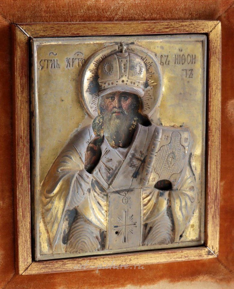 Русское серебро , Икона Святого Николая с позолоченным серебряным окладом, XIX век