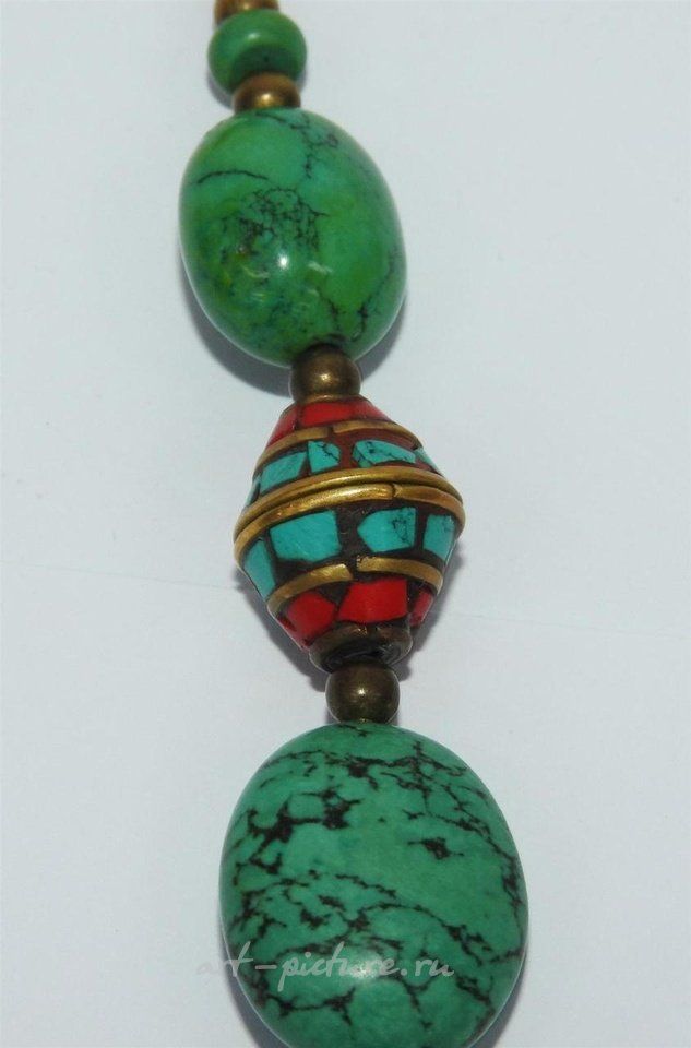 Русское серебро , Колье из коралла, малахита, турмалина и серебра