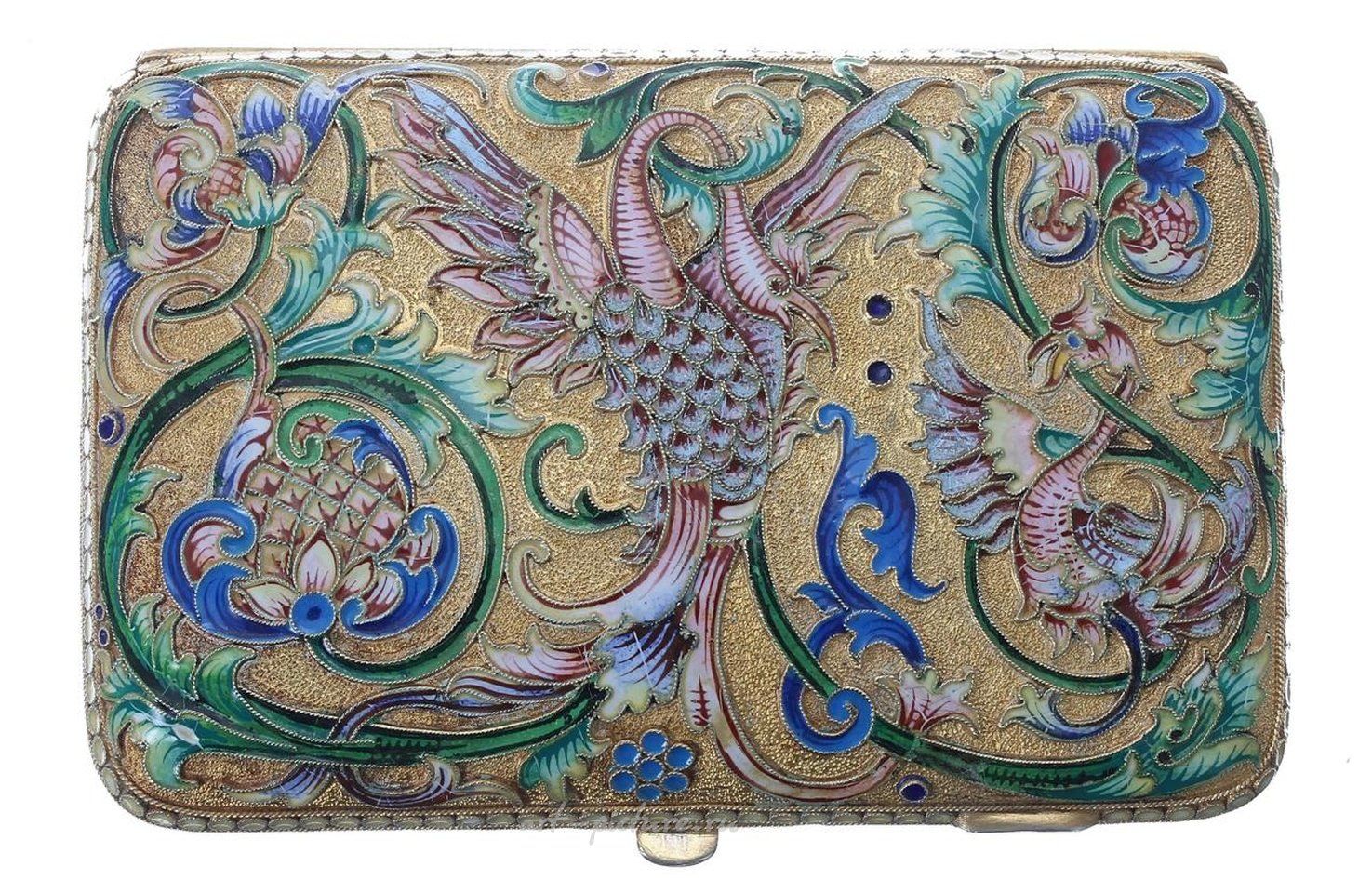 Russian silver , Fine Russian silver-gilt cloisonne and plique a jour cigarette case.