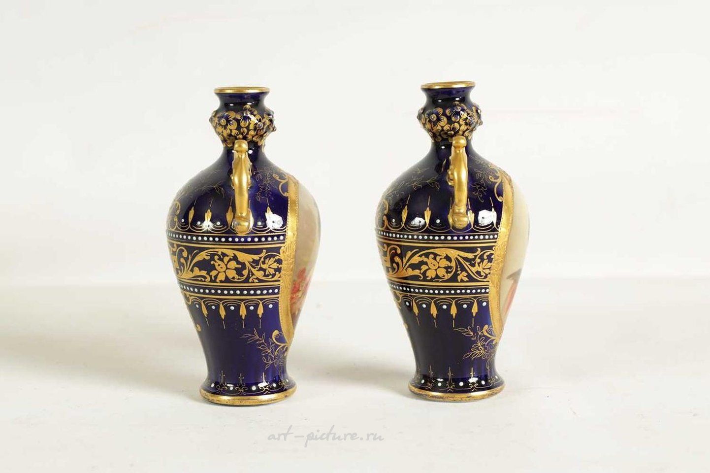 Royal Vienna Porcelain , A PAIR OF LATE 19TH CENTURY VIENNA STYLE GILT AND ROYAL BLUE...