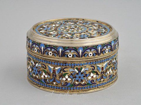 Russian silver, A LARGE RUSSIAN SILVER AND CLOISONNE ENAMEL JEWELRY BOX