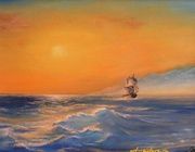 Sea, dawn oil, canvas on cardboard
