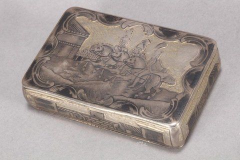 Russian silver, 19th Century Russian Silver Niello Snuff Box