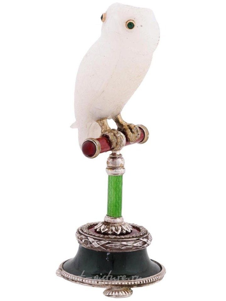 Russian silver , RUSSIAN SILVER JADE ENAMEL CRYSTAL OWL FIGURINE