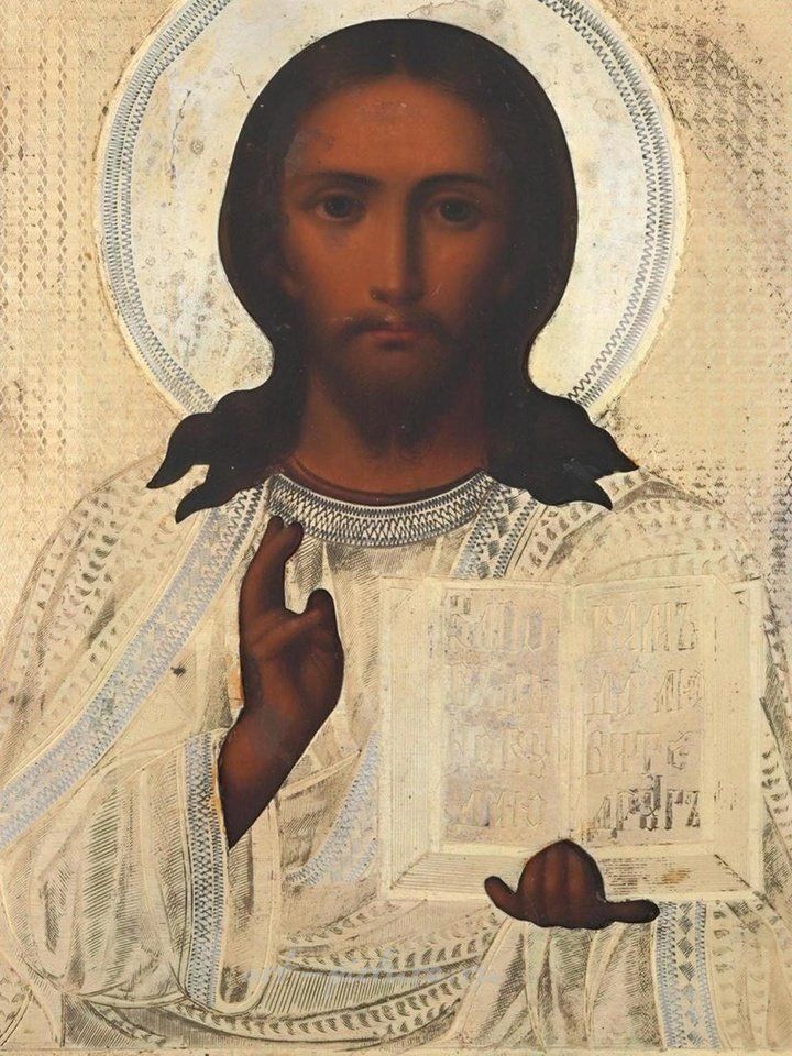 Русское серебро , Икона Иисуса Христа в серебряном окладе с позолотой