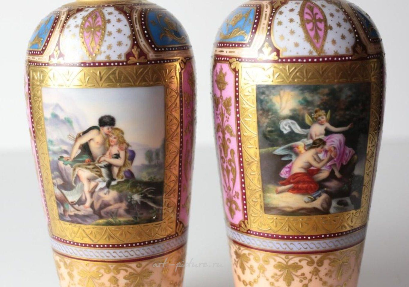 Royal Vienna Porcelain , Pair of Royal Vienna Vases, with hand painted mythological c...