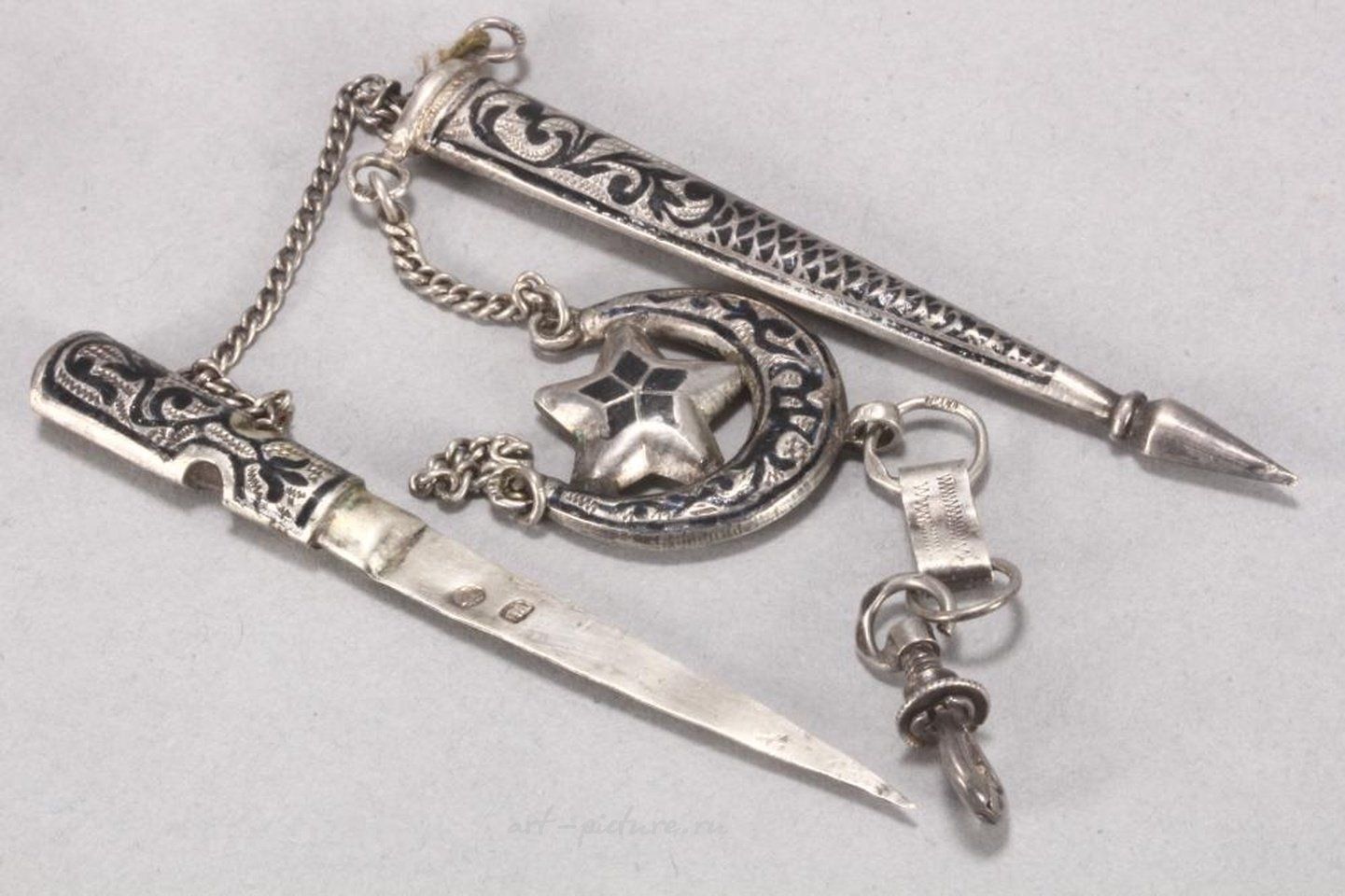 Russian silver , Russian Caucasus Silver and Niello Dagger Brooch.