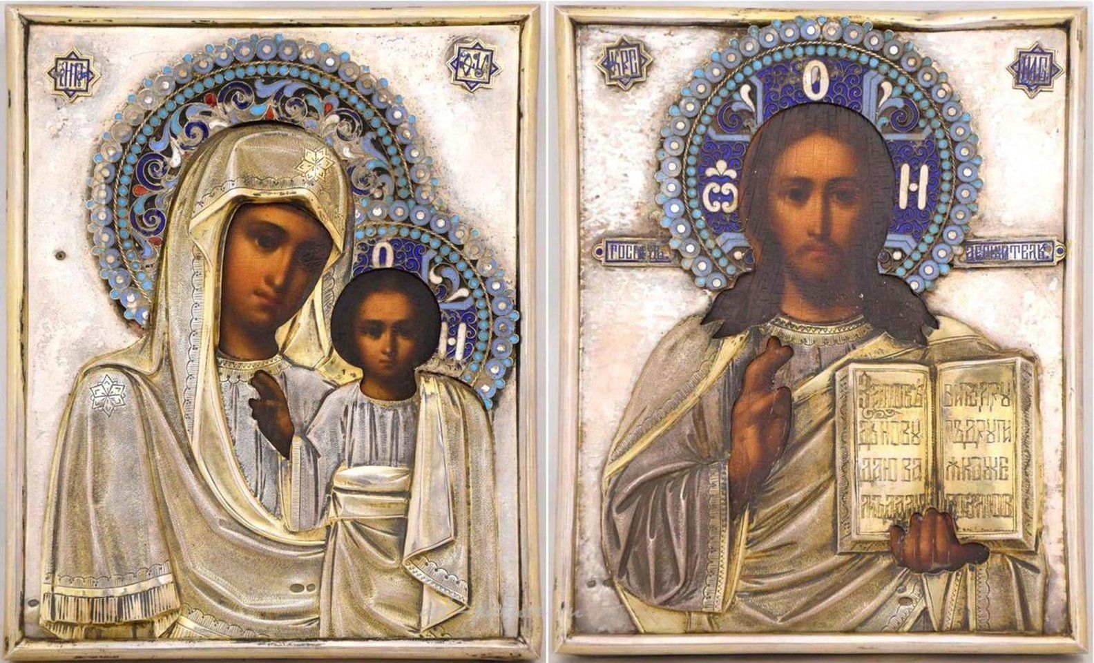 Русское серебро , Русские свадебные иконы "Христос Вседержитель" и "Богородица Всемилостивая"