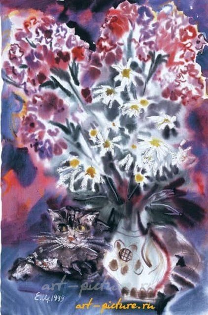 Катя и цветы Акварель 
