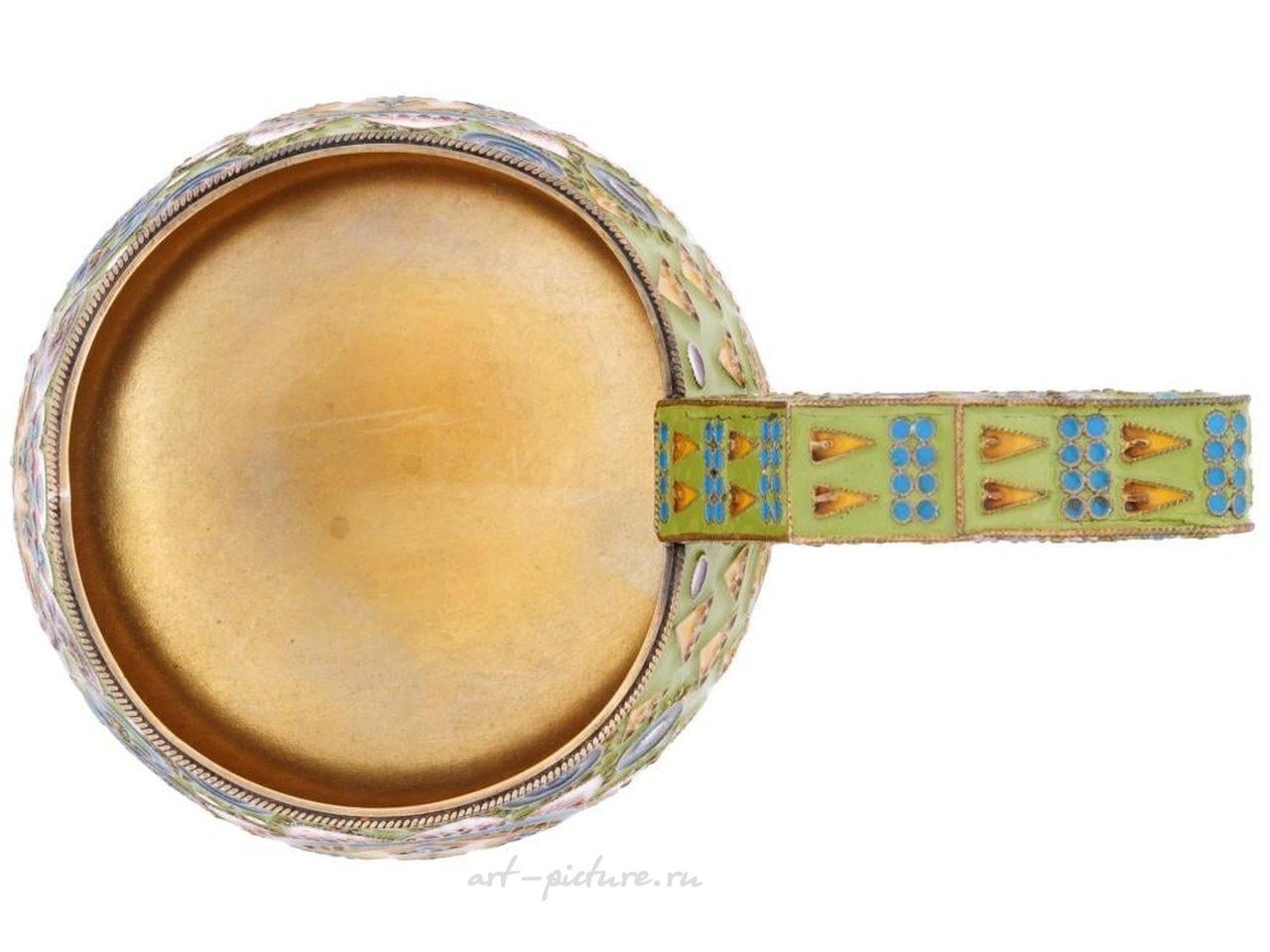 Russian silver , RUSSIAN 84 GILT SILVER AND CLOISONNE ENAMEL KOVSH