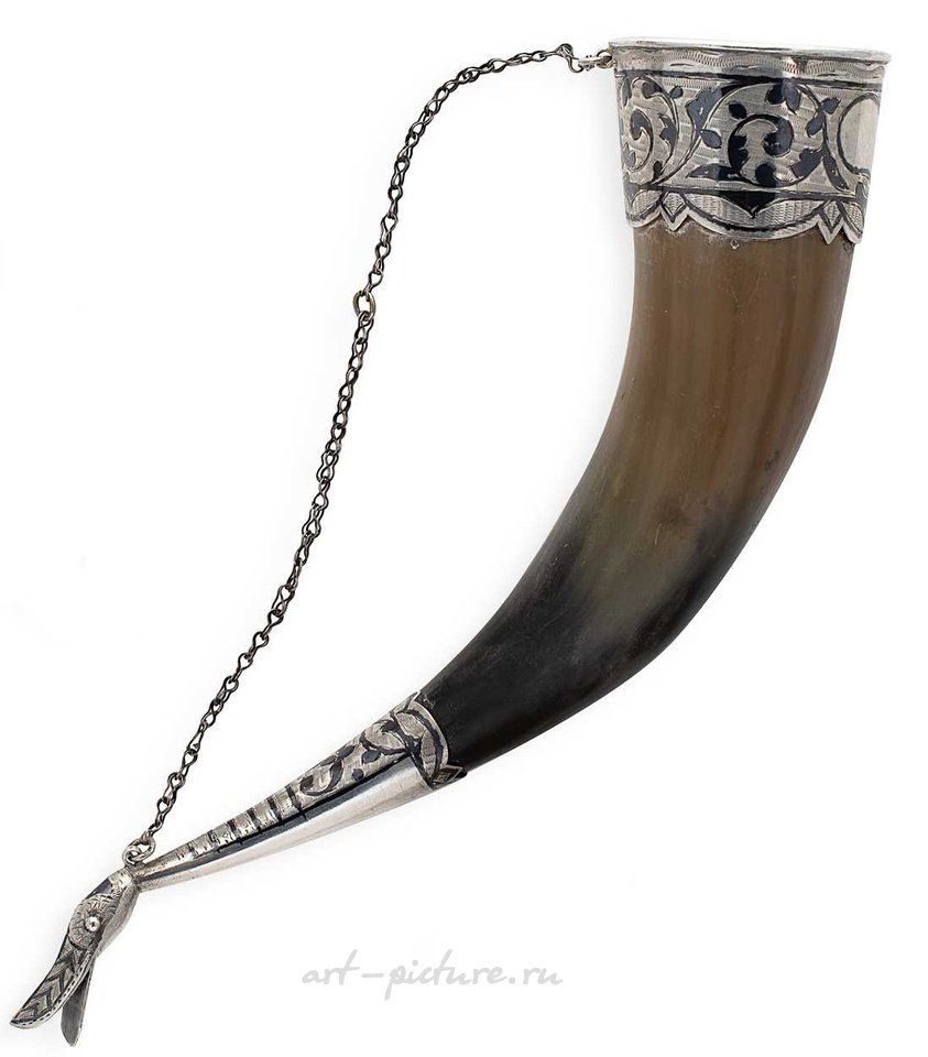 Russian silver , A Soviet Russian silver mounted drinking horn.