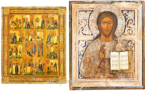 Русское серебро, Две иконы, изображающие Христа Пантократора и Святого Георгия.