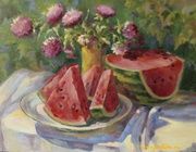 Watermelon oil, canvas