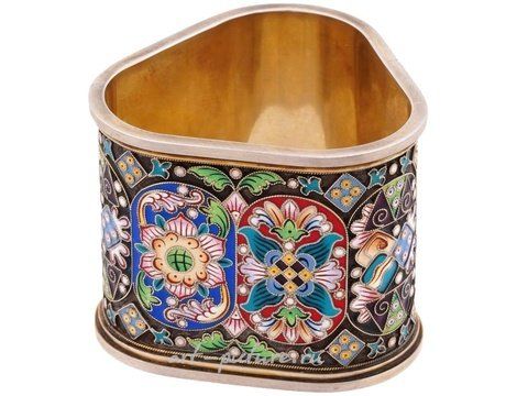 Russian silver, RUSSIAN GILT SILVER CLOISONNE ENAMEL NAPKIN RING