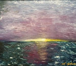 Sunset at sea oil, canvas