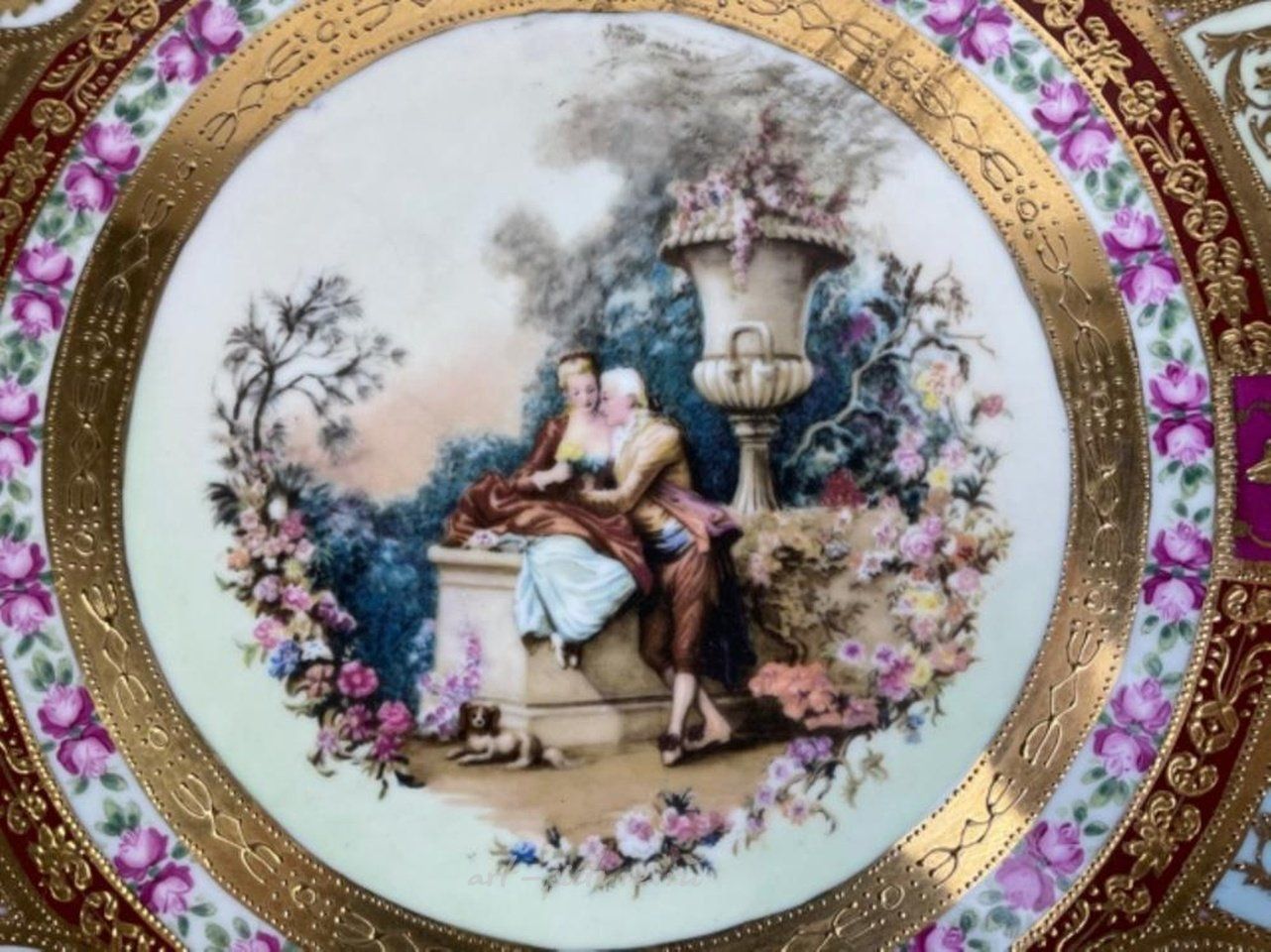 Royal Vienna Porcelain , Royal Vienna style plate with enhanced transfer. Marked "Lim...