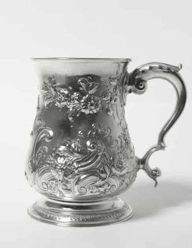buy Silver mug, richly decorated with a floristic pattern.England, London, 1760.