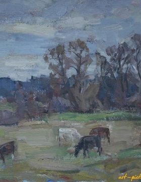 купить Октябрь. Стадо. Картон, масло. 40 х 50 см