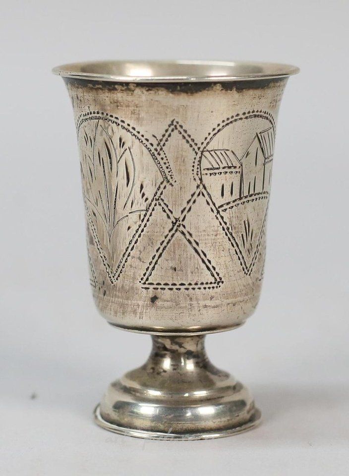 Russian silver , Pair of Sterling Kiddush Cups