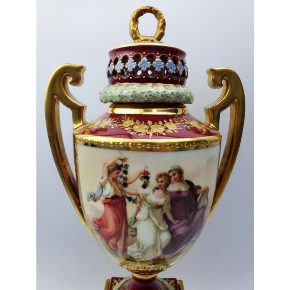 Royal Vienna Porcelain , Antique Large French Porcelain Covered Urn