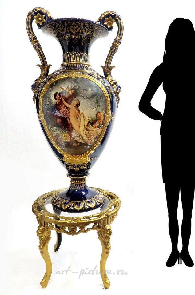 Royal Vienna Porcelain , 19th C. Monumental Royal Vienna Style Vase