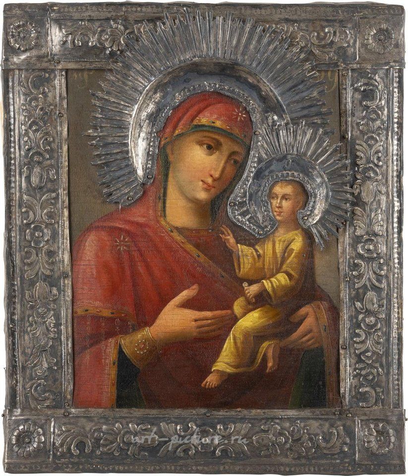 Russian silver , ICON WITH THE MOTHER OF GOD OF TIKHVIN (TIKHVINSKAYA) WITH SI...