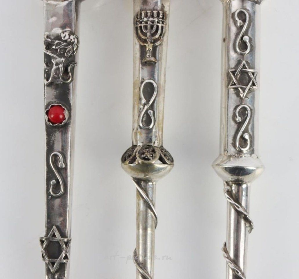 Russian silver , 4 ANTIQUE RUSSIAN JEWISH SILVER TORAH POINTER LOT