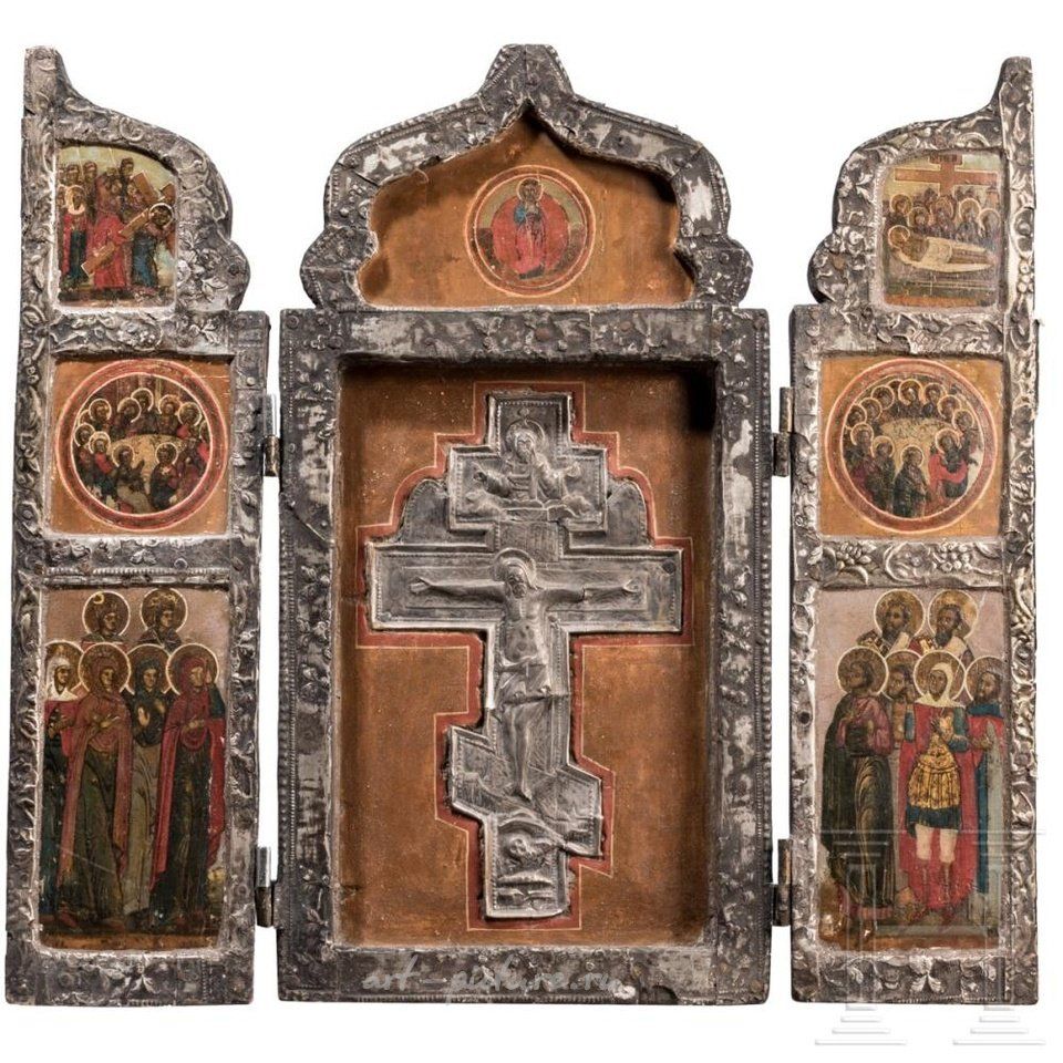 Русское серебро , Икона - Тайная вечеря и два поля с изображением двенадцати святых