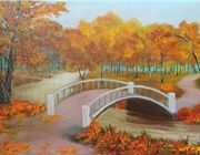Bridge in autumn leaves canvas, oil