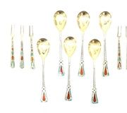 Russian Enamel Spoons and Sterling Silver Forks