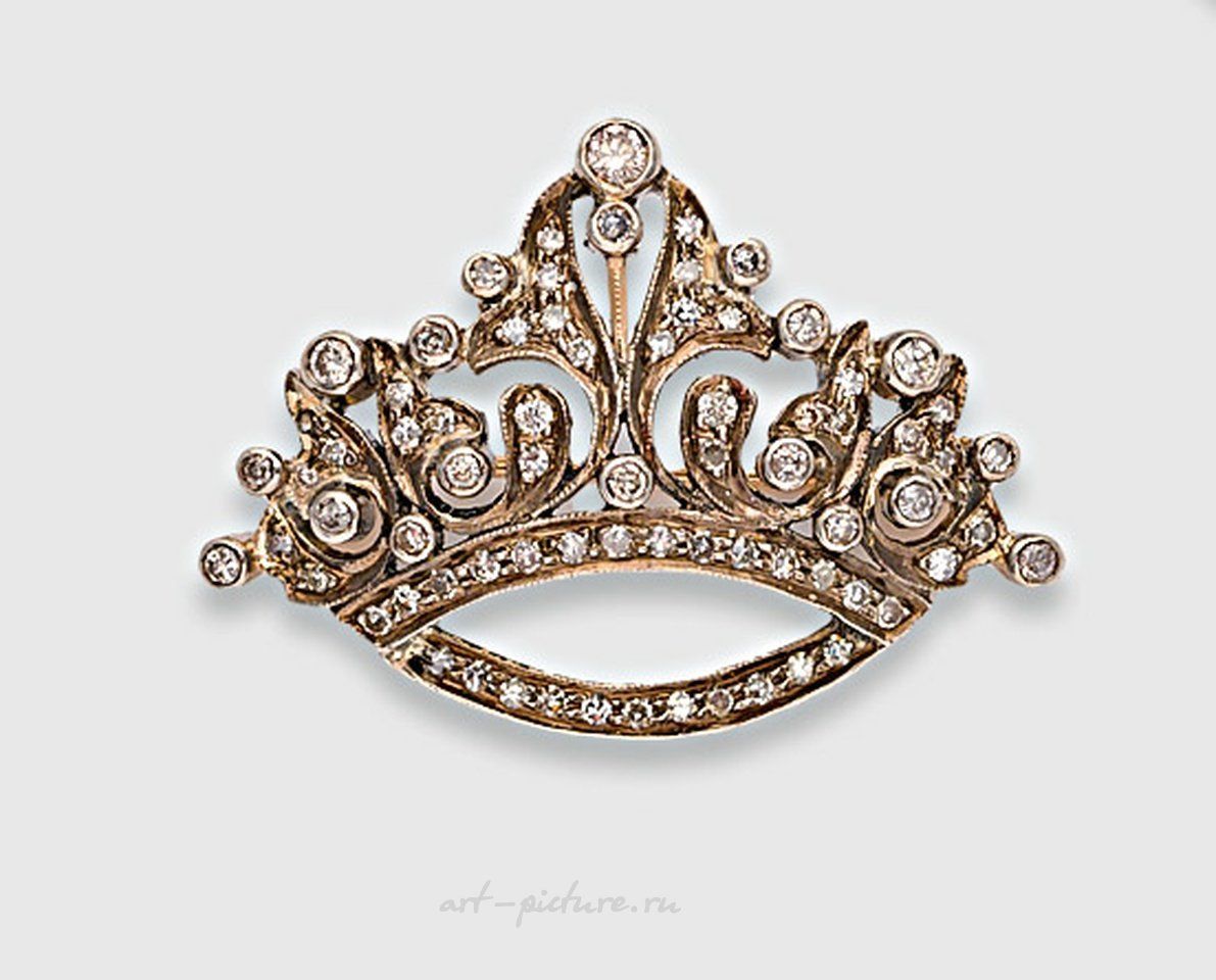 Русское серебро , Брошь, усыпанная бриллиантами русская дворянская корона в ажуре