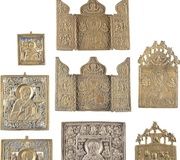 Seven Bronze Icons and Three Triptychs with St. Nicholas of ...