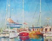 Yachts at the pier oil, canvas