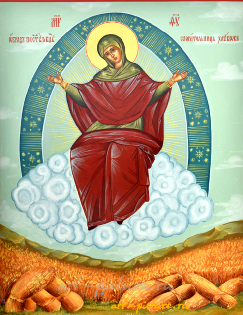 Рукописная икона Богородицы "Спорительница Хлебов" дерево, темпера 
