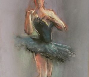 Ballerina in a black pack cardboard, pastel