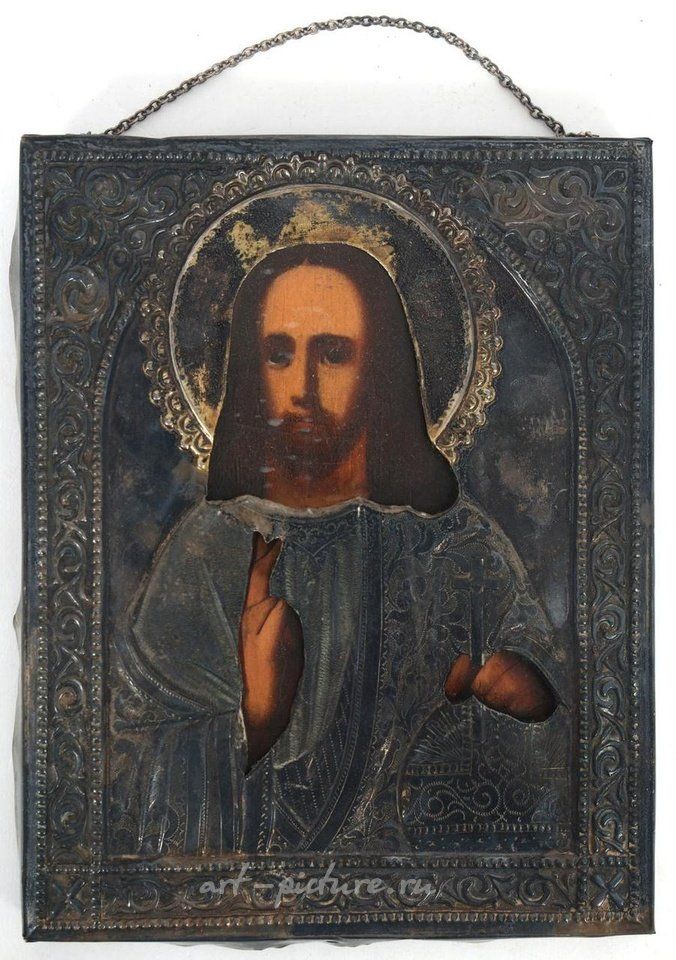 Russian silver , RUSSIAN ORTHODOX CHRIST PANTOCRATOR ICON WITH RIZA