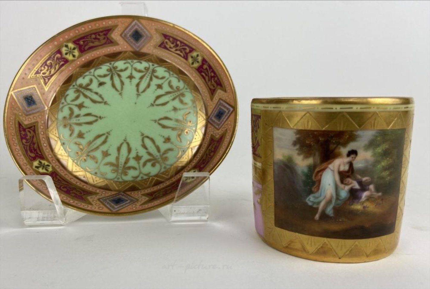 Royal Vienna Porcelain , 19TH C. ROYAL VIENNA CUP AND SAUCER