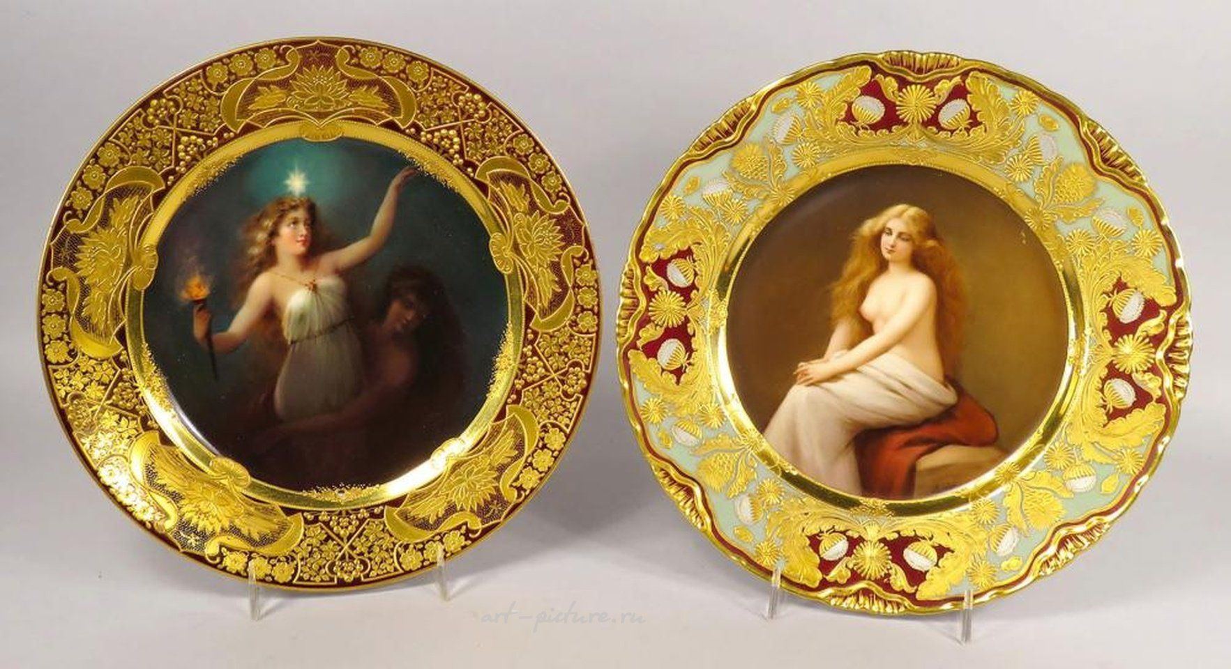 Royal Vienna Porcelain , Two Antique Royal Vienna Porcelain Art Plates