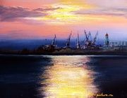 Evening port oil, canvas